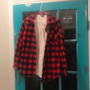 Red and black fleece lined button down